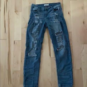 Patchy, ripped jeans